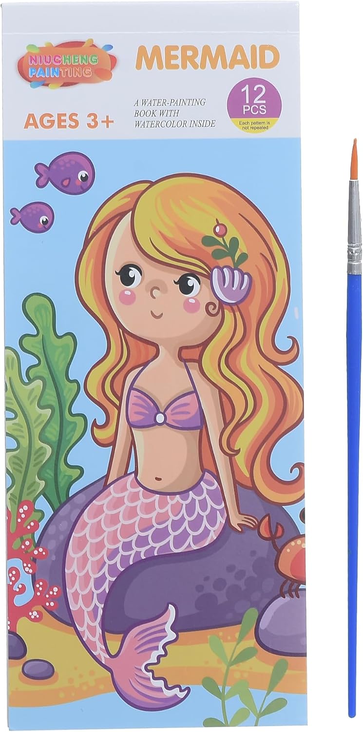 Water Painting Book 12 Pages with Paint Brush