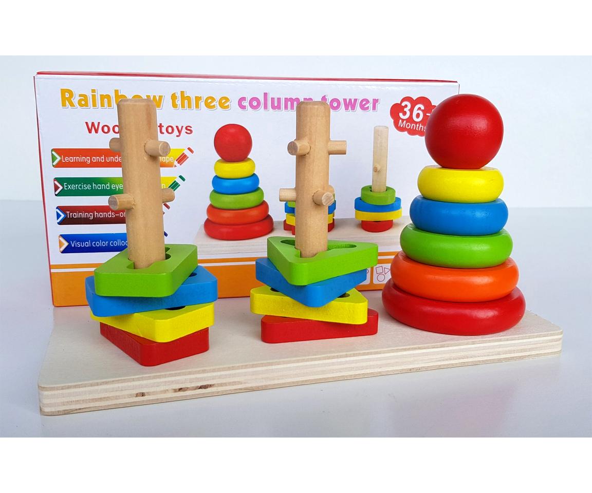 Rainbow Three Column Tower Shape Educational Toys