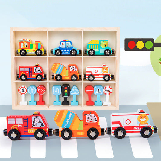 Traffic Magnetic Teaching Vehicle Wooden Train