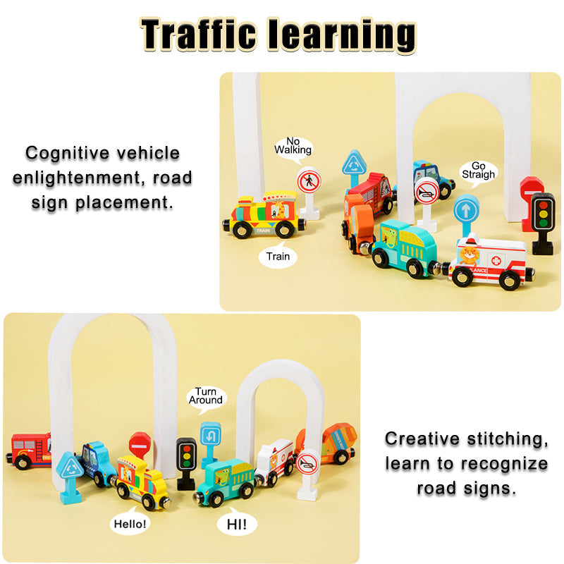 Traffic Magnetic Teaching Vehicle Wooden Train