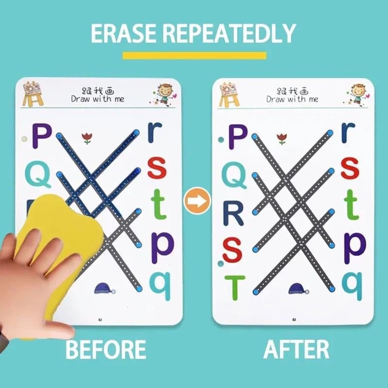 64 Pages Premium Reusable Tracing Book + 2 Markers & Eraser - Kiddie Land