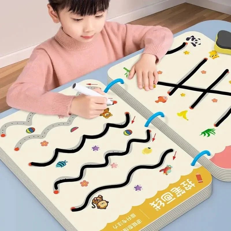 64 Pages Premium Reusable Tracing Book + 2 Markers & Eraser - Kiddie Land