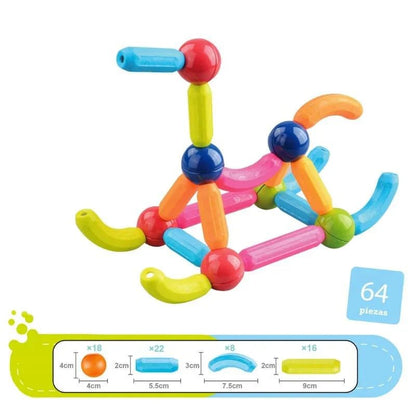 64 Pieces DIY 3D Model Magnetic Stick and Ball Construction Set - Kiddie Land