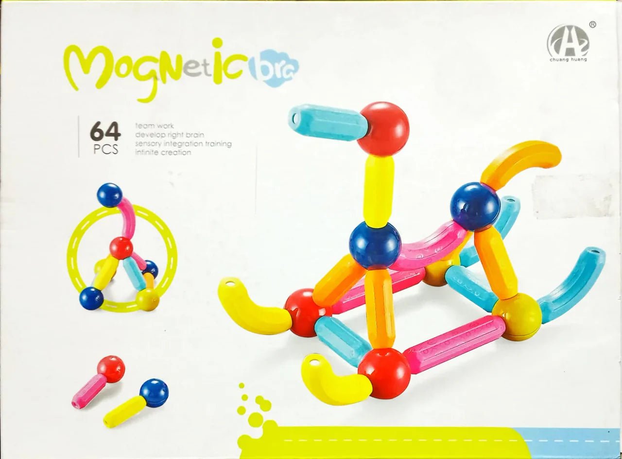 64 Pieces DIY 3D Model Magnetic Stick and Ball Construction Set - Kiddie Land