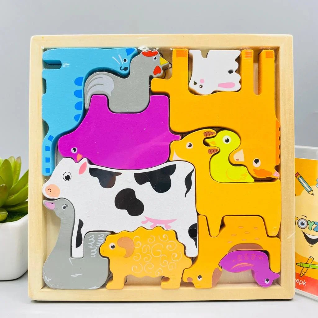 Cartoon Animal Car Wooden Peg Puzzles Board Educational Toy - Kiddie Land