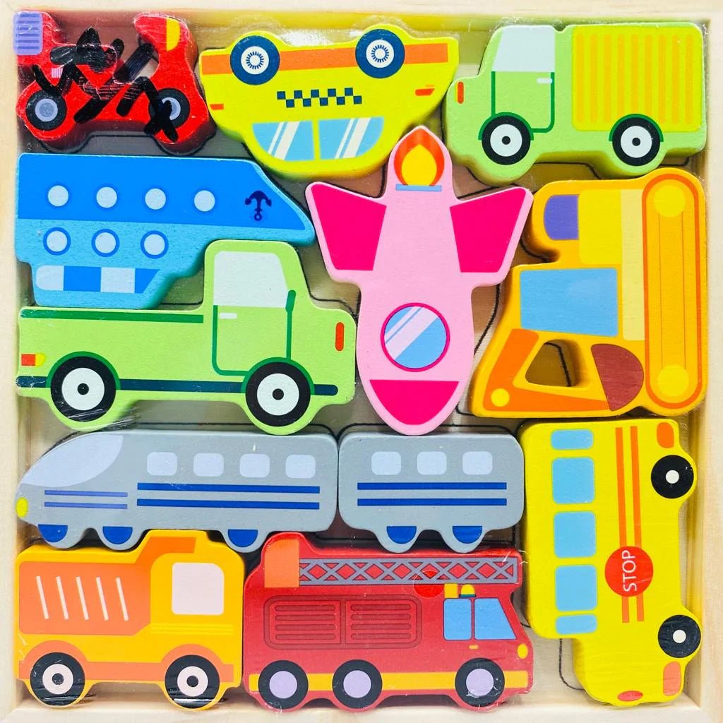 Cartoon Animal Car Wooden Peg Puzzles Board Educational Toy - Kiddie Land