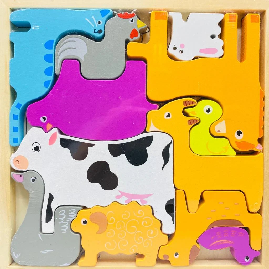 Cartoon Animal Car Wooden Peg Puzzles Board Educational Toy - Kiddie Land