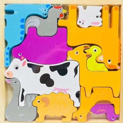 Cartoon Animal Car Wooden Peg Puzzles Board Educational Toy - Kiddie Land