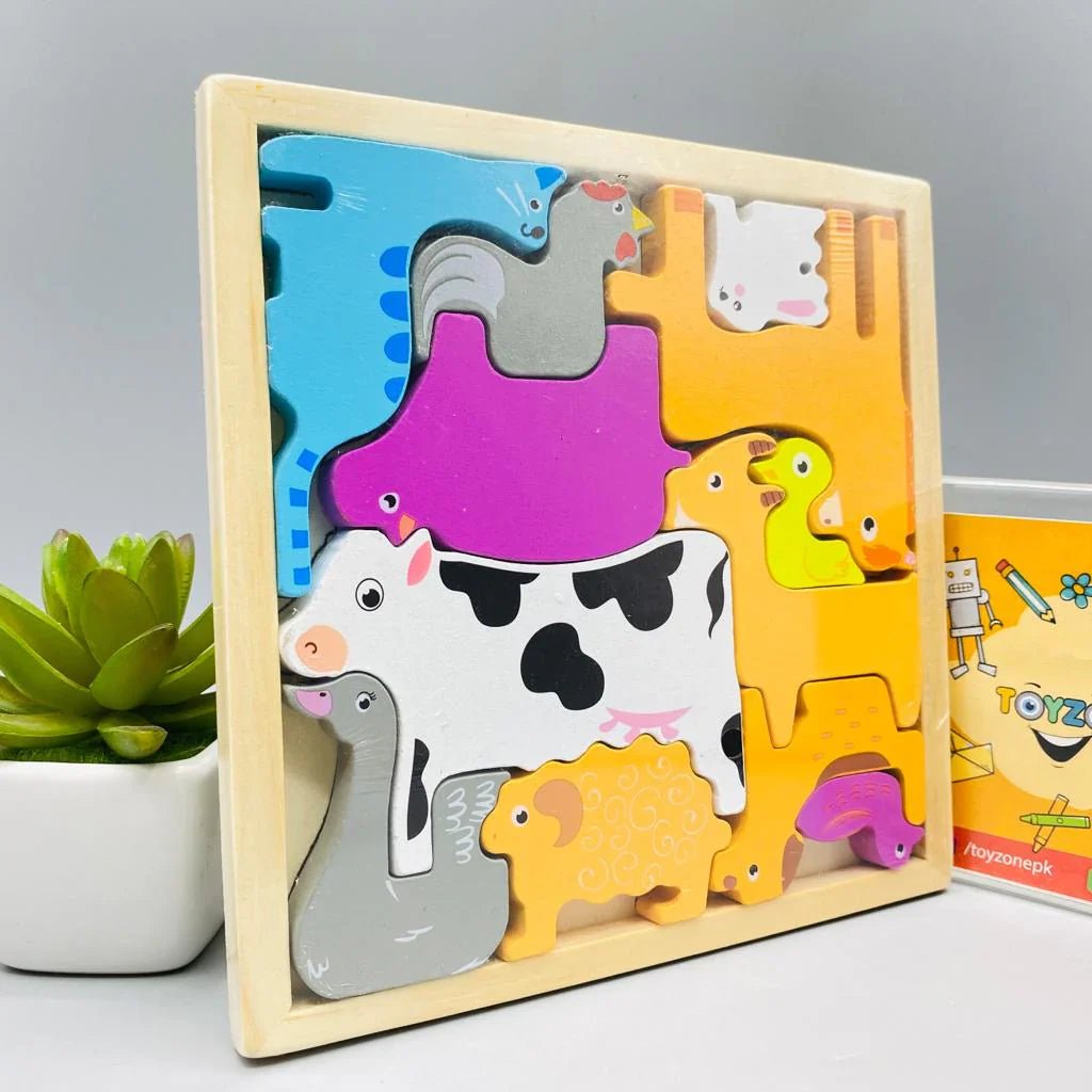 Cartoon Animal Car Wooden Peg Puzzles Board Educational Toy - Kiddie Land