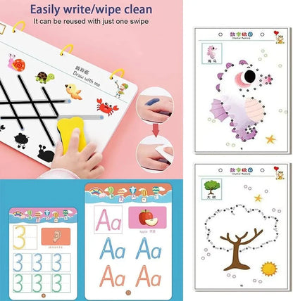 64 Pages Premium Reusable Tracing Book + 2 Markers & Eraser