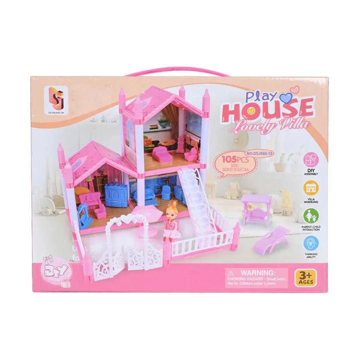 Lovely Villa Doll Play House 86 Pcs - Kiddie Land