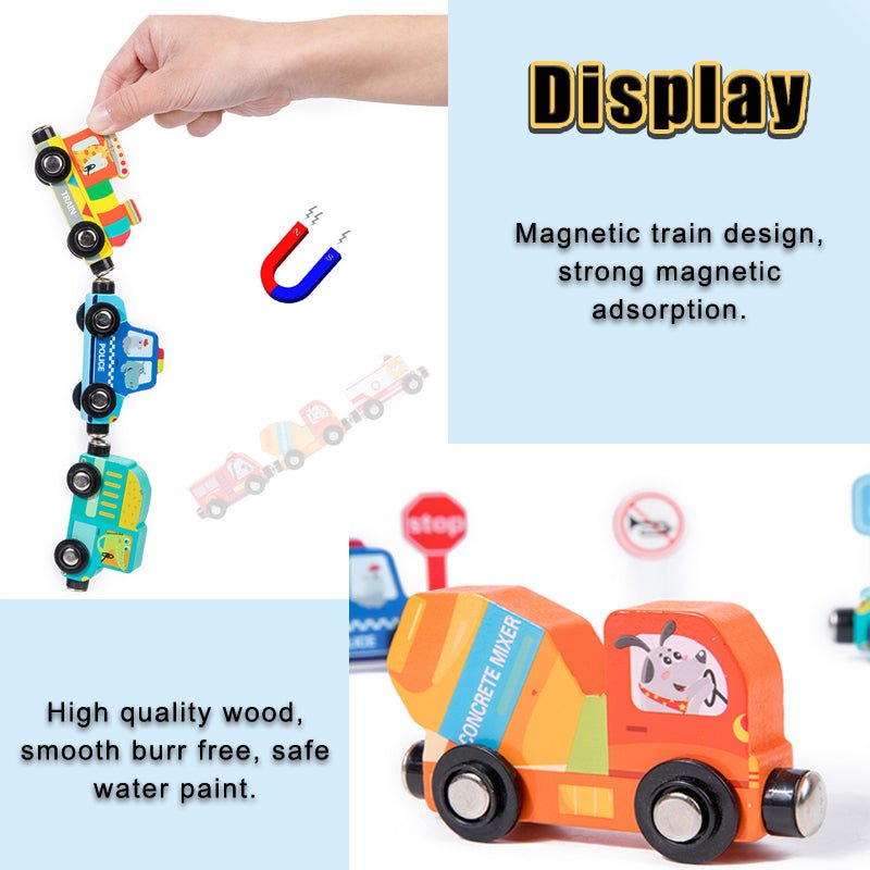 Traffic Magnetic Teaching Vehicle Wooden Train - Kiddie Land