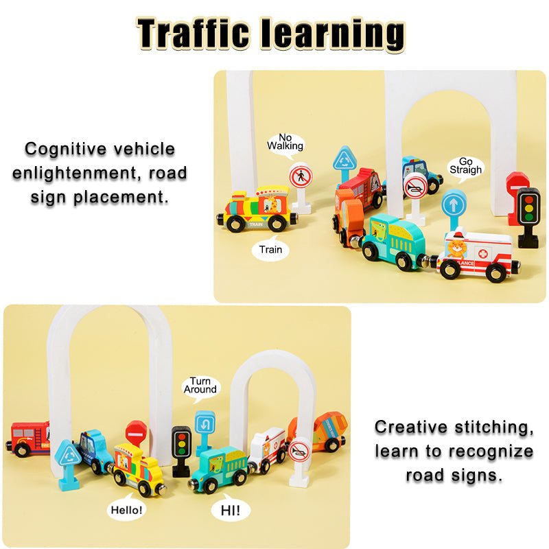 Traffic Magnetic Teaching Vehicle Wooden Train - Kiddie Land