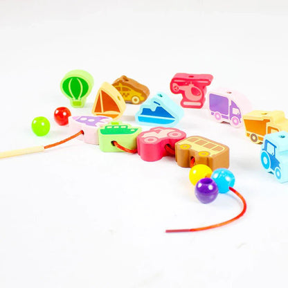Vehicles Wooden Threading & Lacing Game 1884 - Kiddie Land