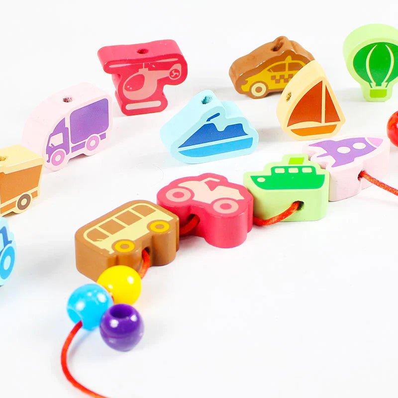 Vehicles Wooden Threading & Lacing Game 1884 - Kiddie Land