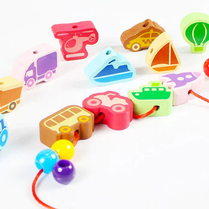 Vehicles Wooden Threading & Lacing Game 1884 - Kiddie Land