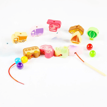 Vehicles Wooden Threading & Lacing Game 1884 - Kiddie Land