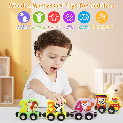 Wooden Magnetic Animal Number Train
